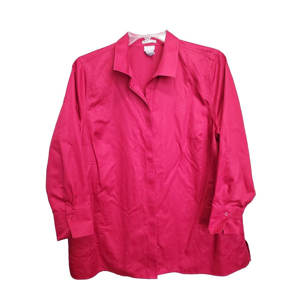Chico's No Iron Cotton Red Button-Up Tunic with Pockets Size 3P (XLP) Petite